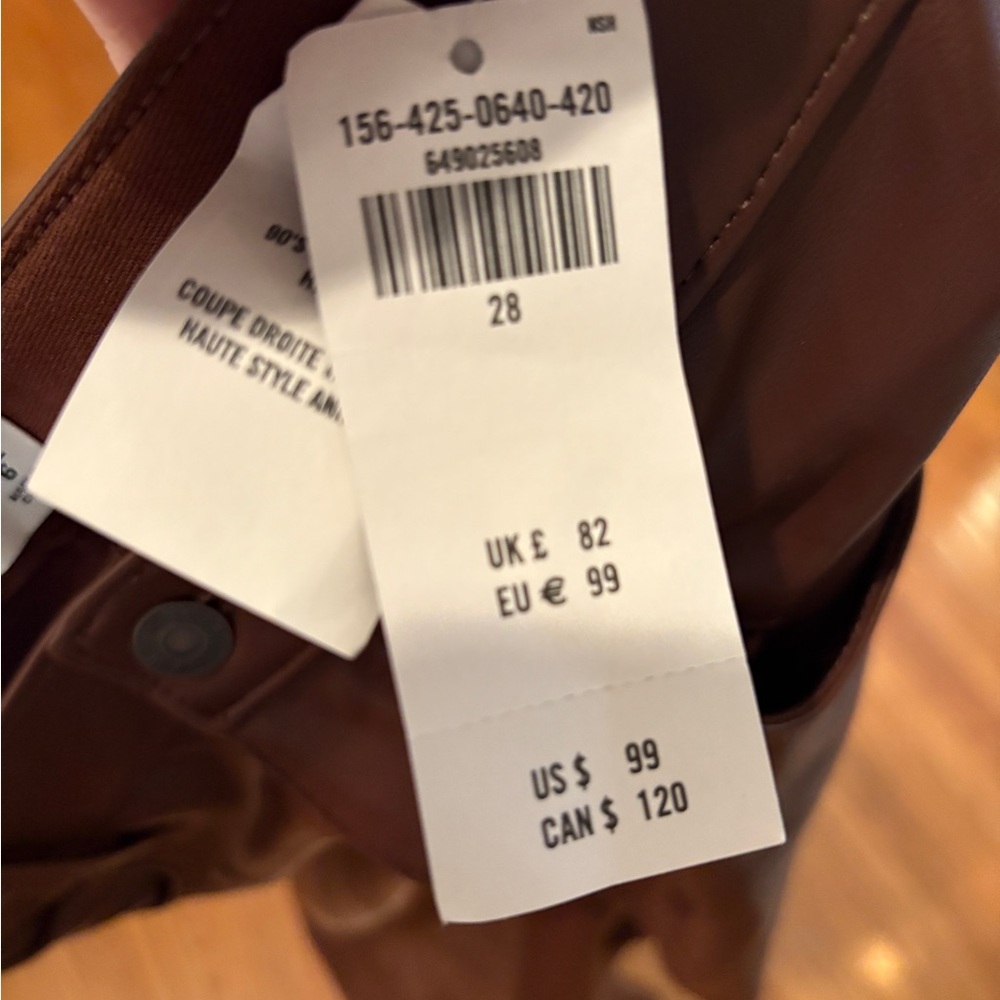 NWT Abercrombie & Fitch 90s high-rise vegan leather pants, coffee brown - Picture 6 of 8